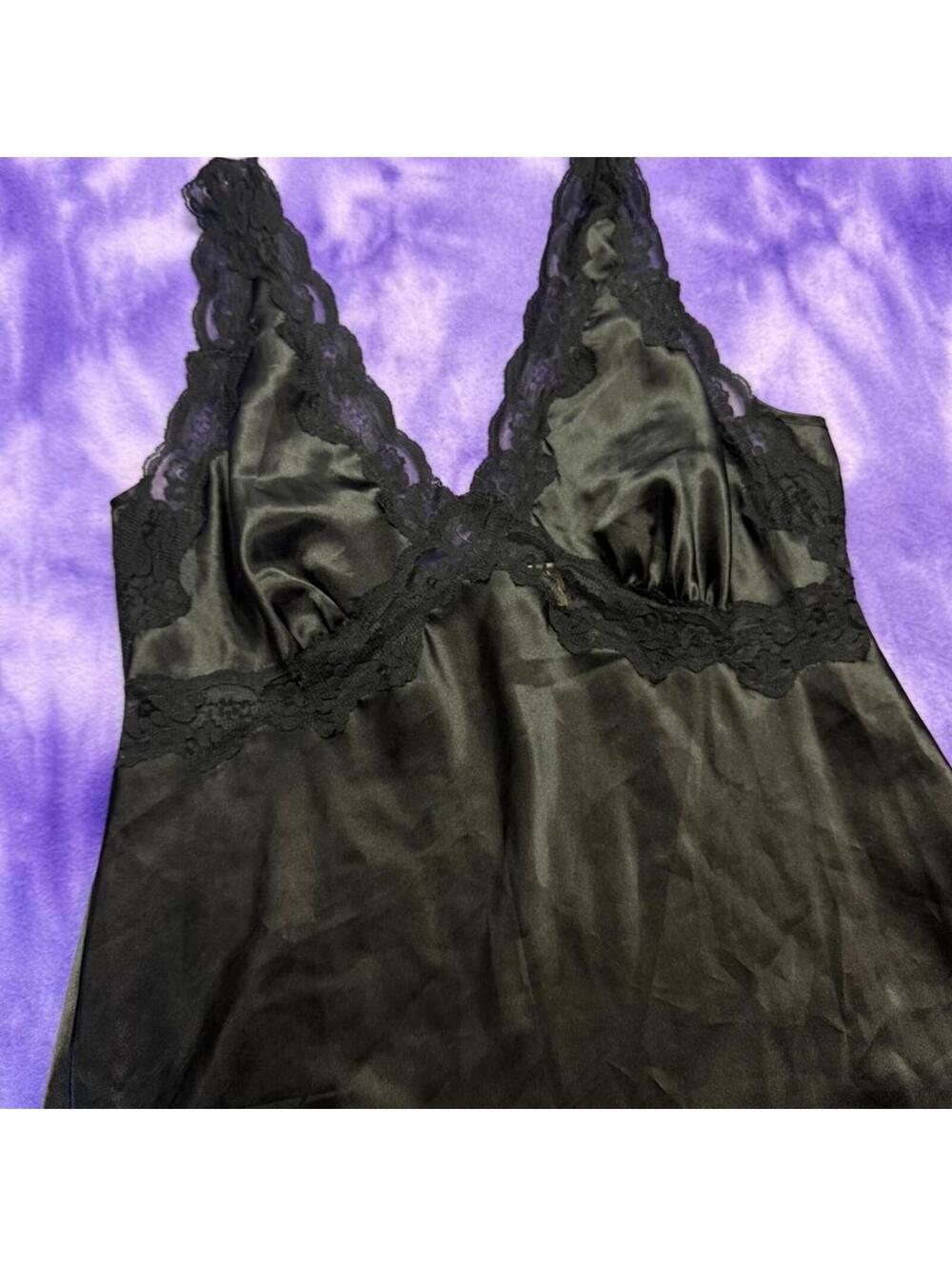 Jacalyn Bennett black lace slip dress